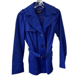 NEW! ELLEN TRACY Womens Mazarin Blue Hooded Trench Rain Coat Jacket Size M